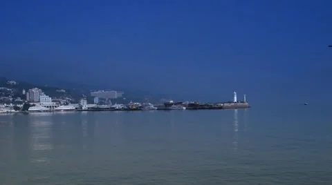 Panorama of Yalta from a pier Stock Footage 35190179