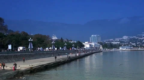  Panorama of Yalta from a pier Stock Footage 35190314