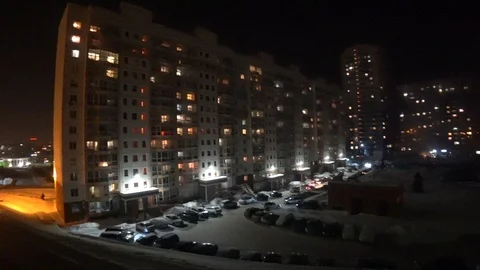 Panorama of the yard at night Siberia Stock Footage 85586073