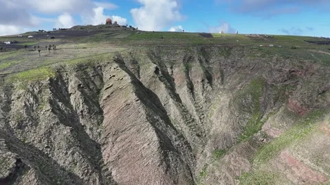 Panoramatic aerial drone view of cliffs and mountains in Lanzarote Stock Footage 327652408