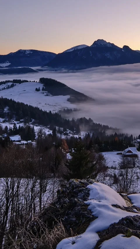 Panoramatic Evening after Sunset in Mountains Forest Alps Nature , timelapse Stock-Footage 294578445
