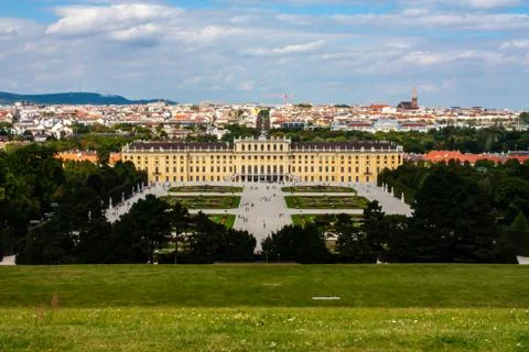 Panoramatic view on Schonbrunn Palace in Vienna, Austria Stock Photos