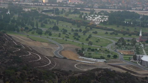 Panoramic 180-Degree View of Forest Lawn Cemetery in Hollywood Hills Stock Footage 295605730