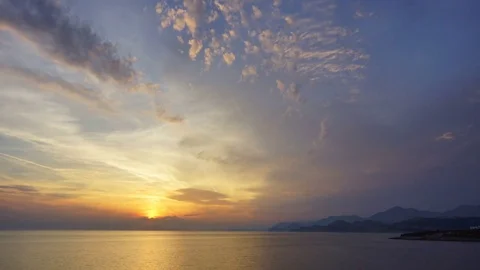 Panoramic 4K UHDTV time-lapse of sea sunset Stock Footage 77527972