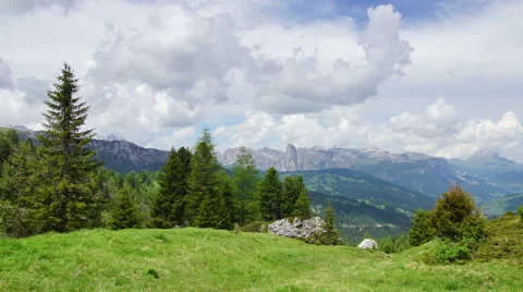 Panoramic 4K UHDTV view of Alpine landscape in Italian Dolomites Stock Footage 51720884
