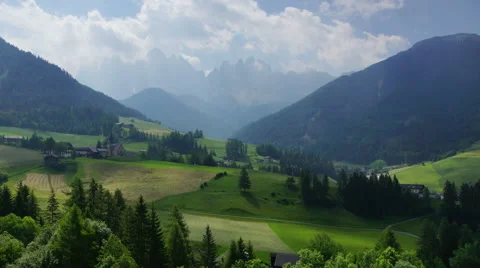 Panoramic 4K UHDTV view of Alpine landscape in Dolomites Stock Footage 51721149