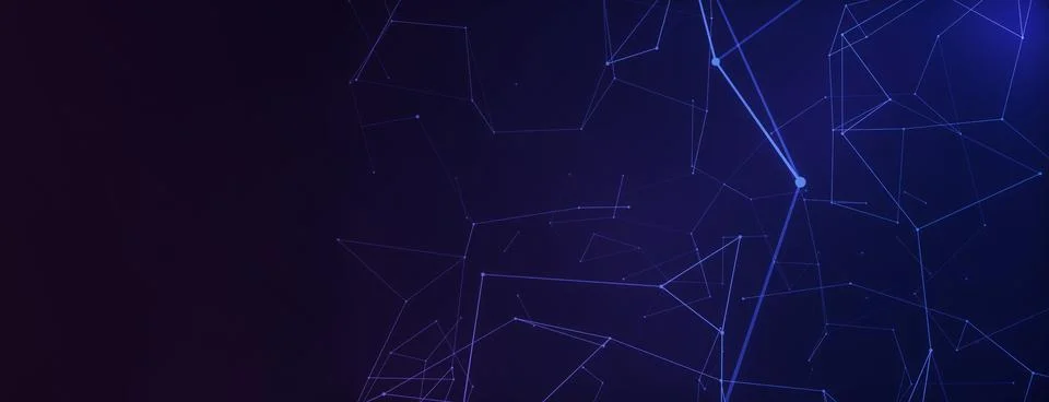 Panoramic abstract background of connecting dots as plexus in blue and purple Stock Illustration
