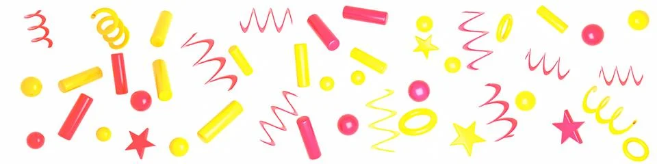 Panoramic abstract background showcasing playful pink yellow floating geometr Stock Illustration