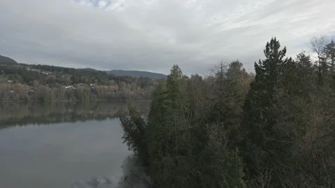 Panoramic Aerial Drone Flight Over Port Moody Pier in Autumn Stock Footage 222241542