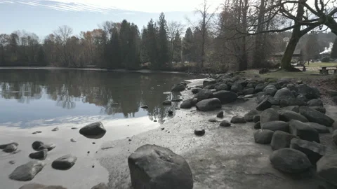 Panoramic Aerial Drone Flight Over Port Moody Pier in Autumn Stock Footage 222242553
