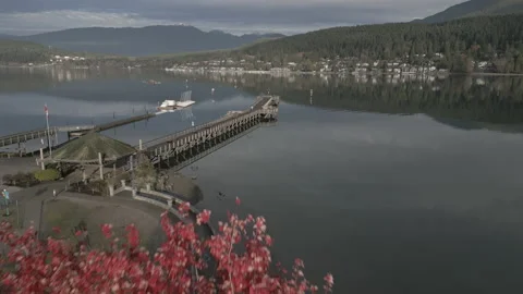 Panoramic Aerial Drone Flight Over Port Moody Pier in Autumn Stock Footage 222243894