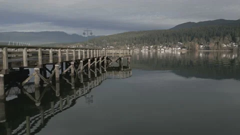 Panoramic Aerial Drone Flight Over Port Moody Pier in Autumn Stock Footage 222244018