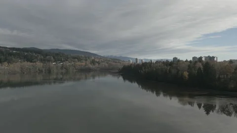 Panoramic Aerial Drone Flight Over Port Moody Pier in Autumn Stock Footage 222245389