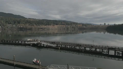 Panoramic Aerial Drone Flight Over Port Moody Pier in Autumn Stock Footage 222245860