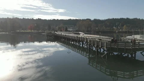 Panoramic Aerial Drone Flight Over Port Moody Pier in Autumn Stock Footage 222288859