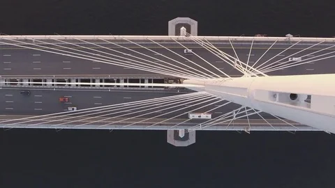 Panoramic aerial drone footage view of a suspension bridge across the Gulf of Fi 库存影片 80600500