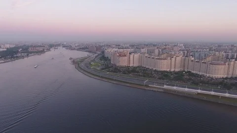 Panoramic aerial drone footage view of a suspension bridge across the Gulf of Fi Stock Footage 80600655