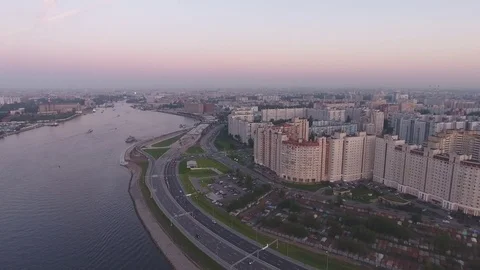 Panoramic aerial drone footage view of a suspension bridge across the Gulf of Fi Stock Footage 80601928