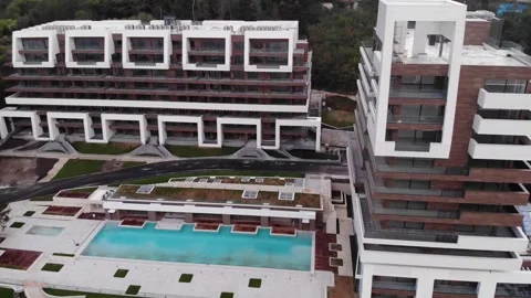 Panoramic aerial drone top view of beach and hotels in Varna, Bulgaria Stock Footage 276192657