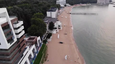 Panoramic aerial drone top view of beach and hotels in Varna, Bulgaria Stock Footage 276192658