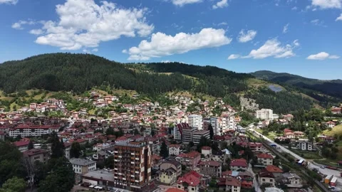 Panoramic aerial drone view of Chepelare Stock Footage 340402485
