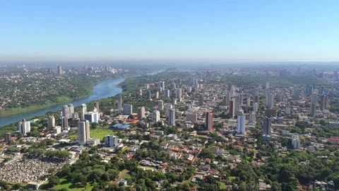 Panoramic aerial drone view of Foz do Iguacu city in Parana state, Brazil, with Video stock 333739689