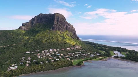 Panoramic aerial drone view of Le Morne mountain,Le Morne, Mauritius. Stock Footage 257804042