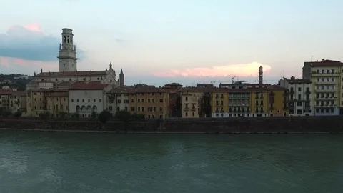 Panoramic aerial drone view of medieval city of love Verona Italy Stock Footage 73719774