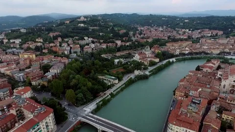 Panoramic aerial drone view of medieval city of love Verona Italy Stock Footage 73719901