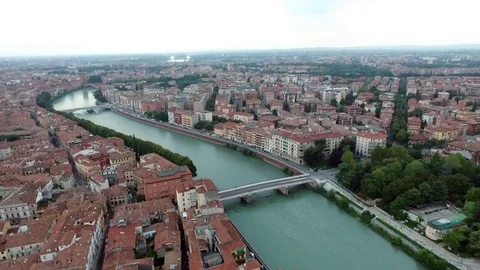 Panoramic aerial drone view of medieval city of love Verona Italy Stock Footage 73719920