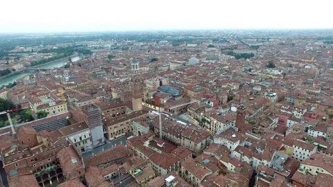Panoramic aerial drone view of medieval city of love Verona Italy Stock Footage 73719944