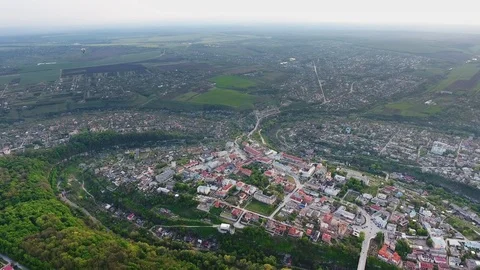 Panoramic Aerial drone view of old city Stock Footage 114086599