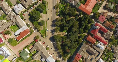 Panoramic Aerial drone view of small town Stock Footage 112881578