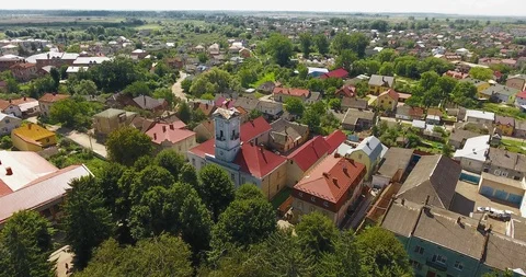 Panoramic Aerial drone view of small town Stock Footage 112882421