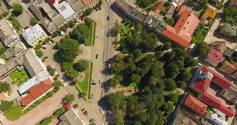 Panoramic Aerial drone view of small town Stock Footage 112882447