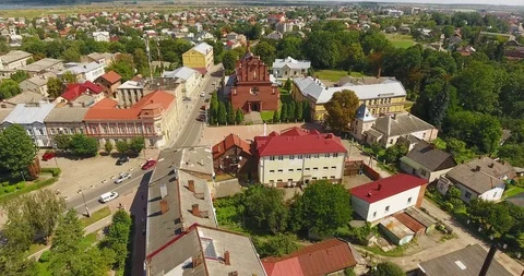 Panoramic Aerial drone view of small town Stock Footage 112882748