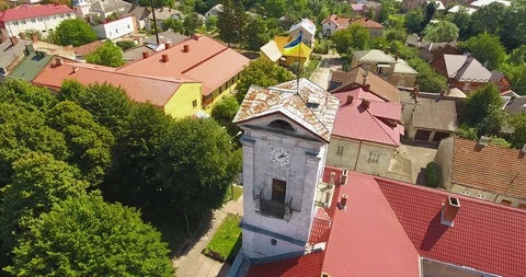 Panoramic Aerial drone view of small town Stock Footage 112882845