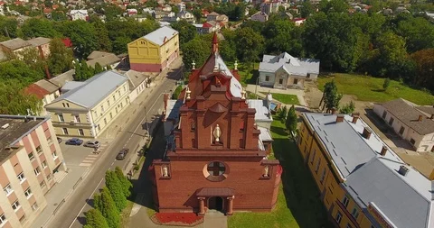 Panoramic Aerial drone view of small town Stock Footage 112882943