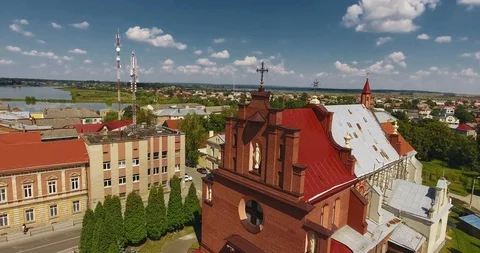 Panoramic Aerial drone view of small town Stock Footage 112883008