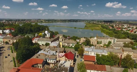 Panoramic Aerial drone view of small town Stock Footage 112883132