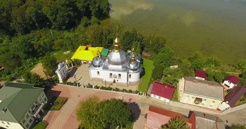 Panoramic Aerial drone view of small town Stock Footage 112885149