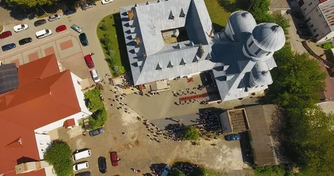 Panoramic Aerial drone view of small town Stock Footage 112887033
