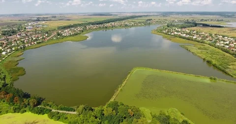 Panoramic Aerial drone view of small town Stock Footage 112889338