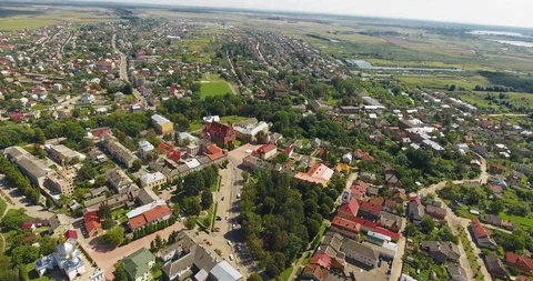 Panoramic Aerial drone view of small town Stock Footage 112889623