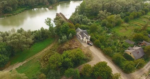 Panoramic Aerial drone view of small town Stock Footage 112894356