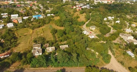 Panoramic Aerial drone view of small town Stock Footage 112895452