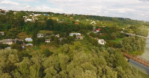 Panoramic Aerial drone view of small town Stock Footage 112895623