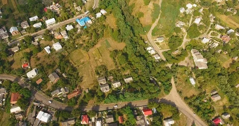 Panoramic Aerial drone view of small town Stock Footage 112896192
