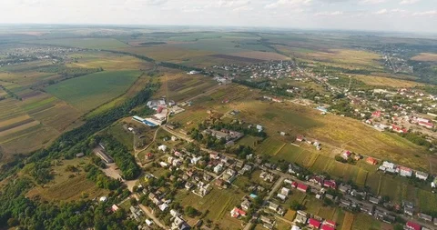 Panoramic Aerial drone view of small town Stock Footage 112896518