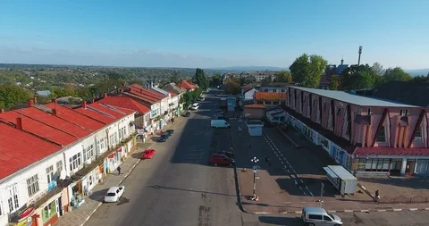 Panoramic Aerial drone view of small town Stock Footage 112899788